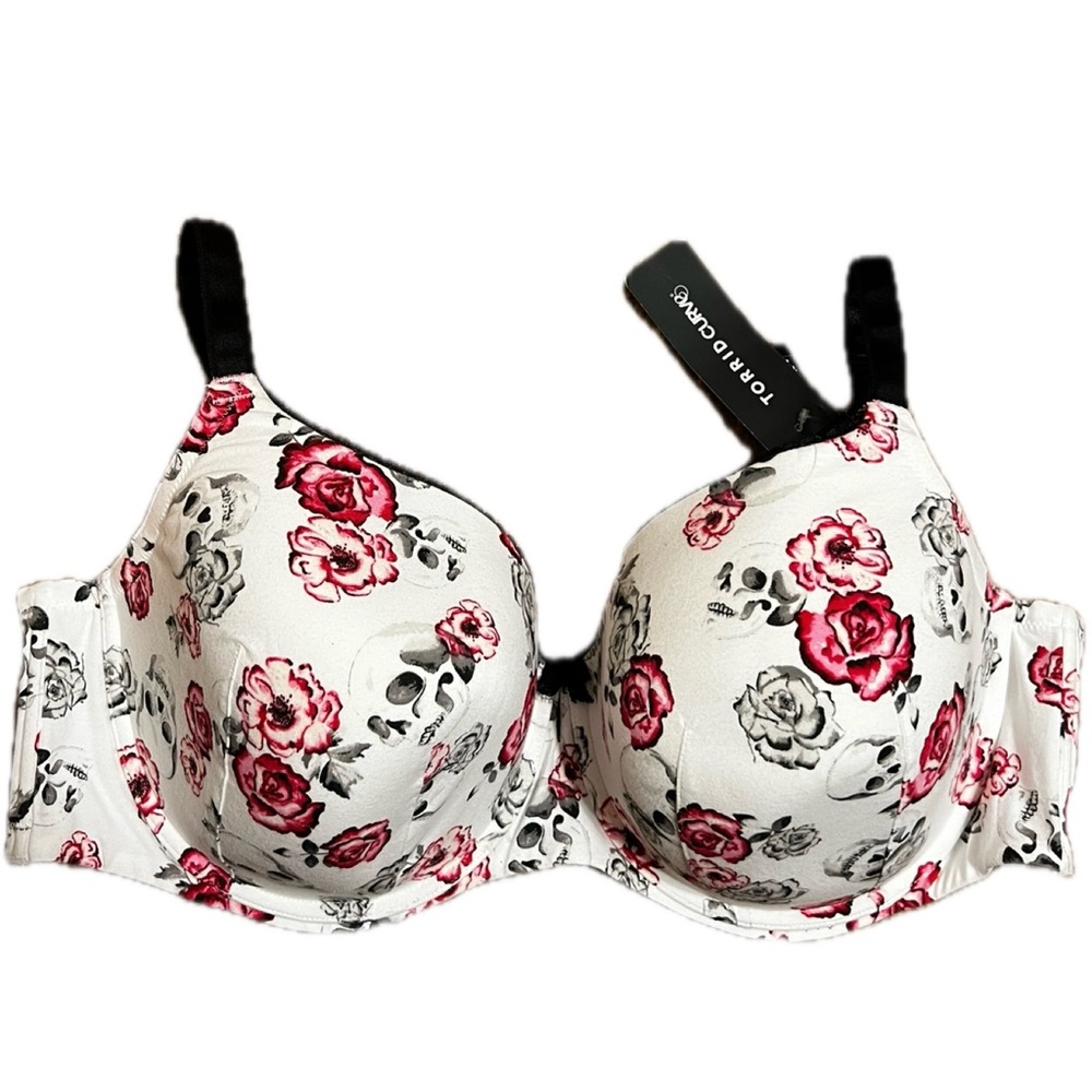 Torrid Curve Body™ white Skull red rose Floral Demi Bra white rockabilly 46DD - Picture 6 of 11